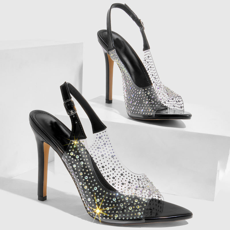Peep Toe High Heels Rhinestone Stiletto 5