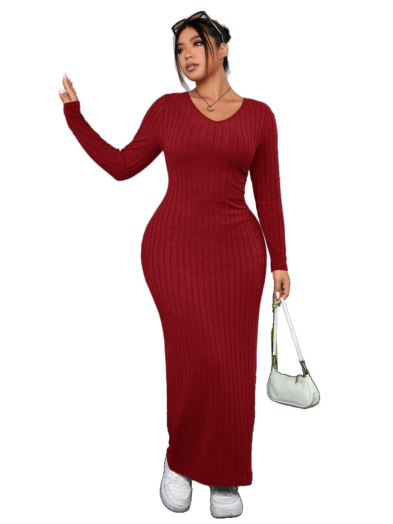 Sexy Fashion Solid Color Long Sleeve Knitted Winter Women's Dress 8