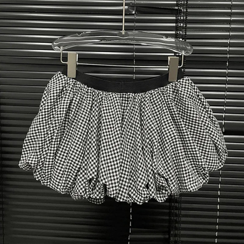 Women's Spring And Autumn Fashion Sexy Fishbone Tank Top Mini Flower Bud Plaid Short Skirt Two-Piece Set 5