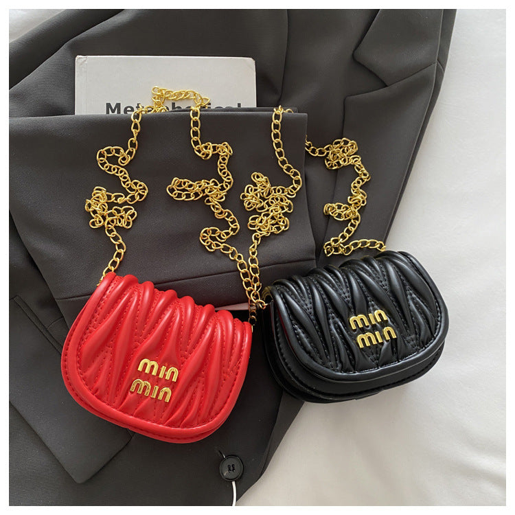 Women Mini Pleated Shell Bag Chain Bag Modern Crossbody Shoulder Bag 24