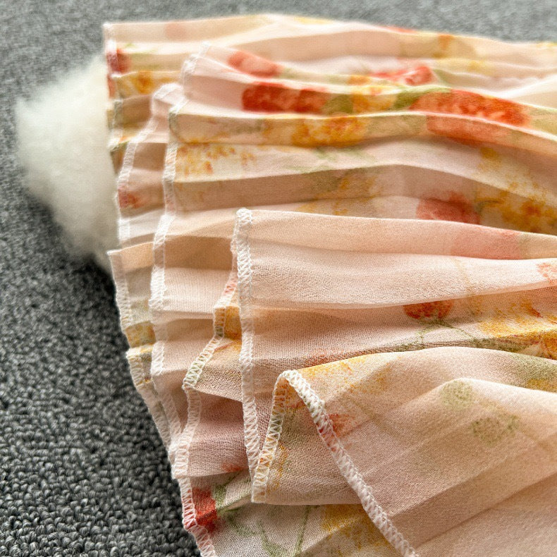 Women French floral pleated skirt 18