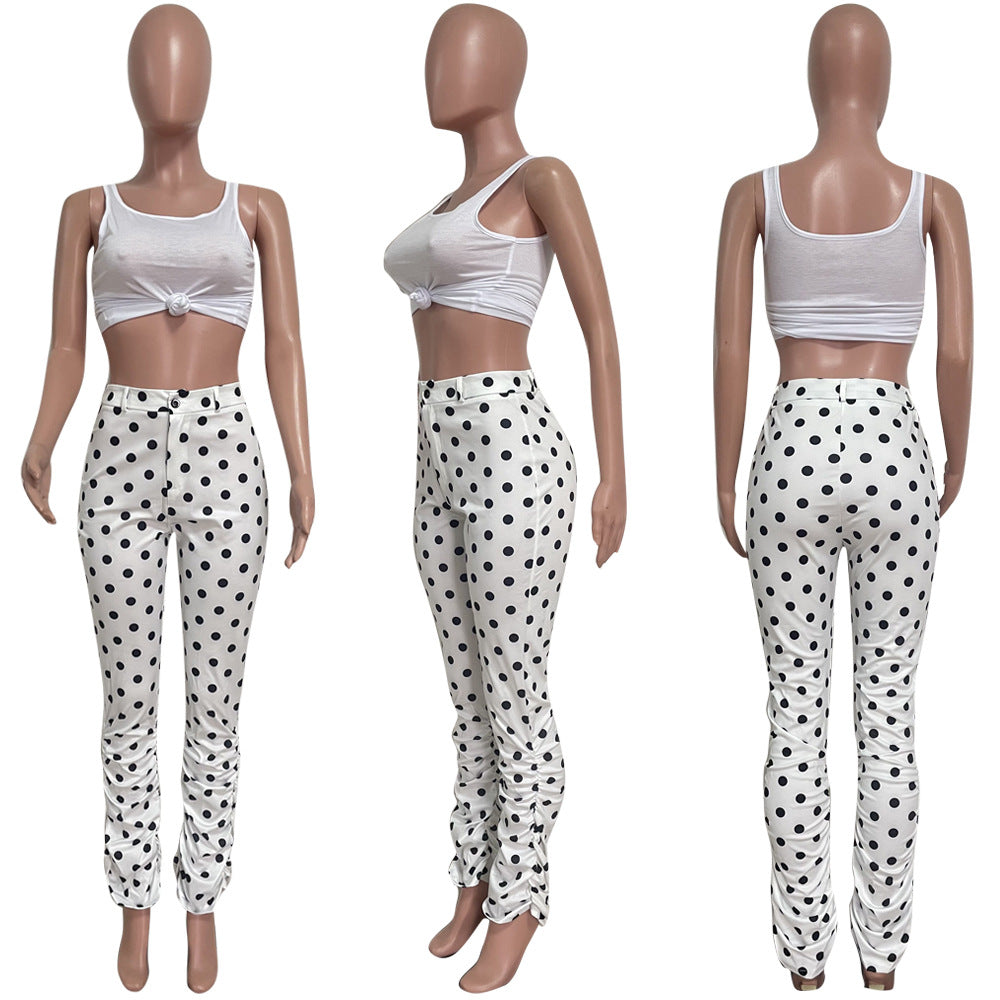 Women's Spring polka dot Ruched fashion casual trousers 5