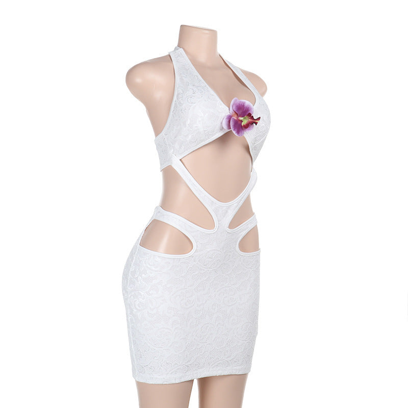 Women Summer Suspender Flower Hollow Beach Halter Neck Holidays Bodycon Dress 9