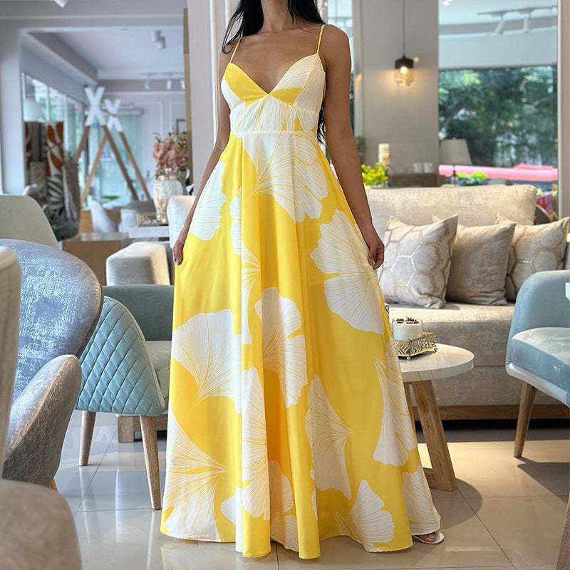 Women Sexy Printed Strap Maxi Dress 4