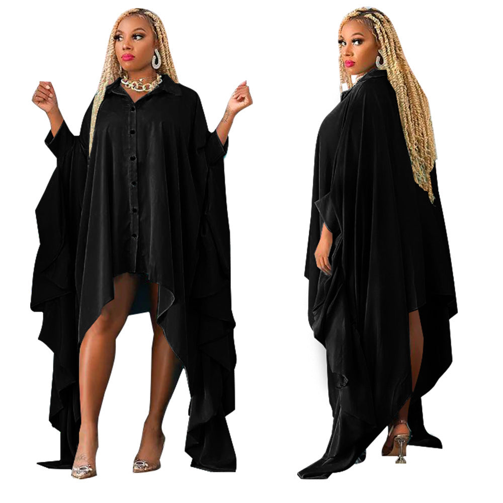 Plus Size Women's Autumn and Winter Fashion Irregular Cardigan Solid Color Loose Dress 8