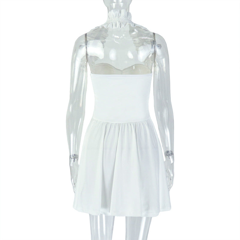 Women's Fashion Solid Color Sexy Deep V-Neck Halter A-Line Dress 11