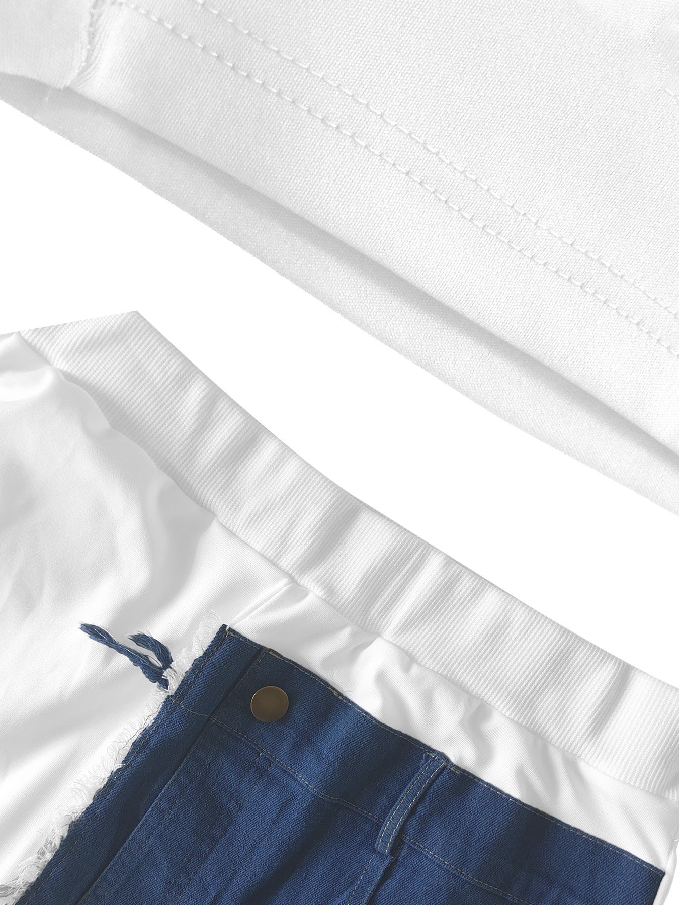 Women Casual Denim Patchwork Short-sleeved Top and Shorts Two-piece Set 20