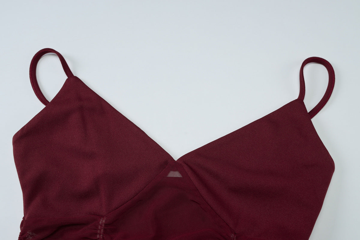 Women Summer Sexy V-Neck Suspender Mesh Hollow Backless Bodycon Dress 13