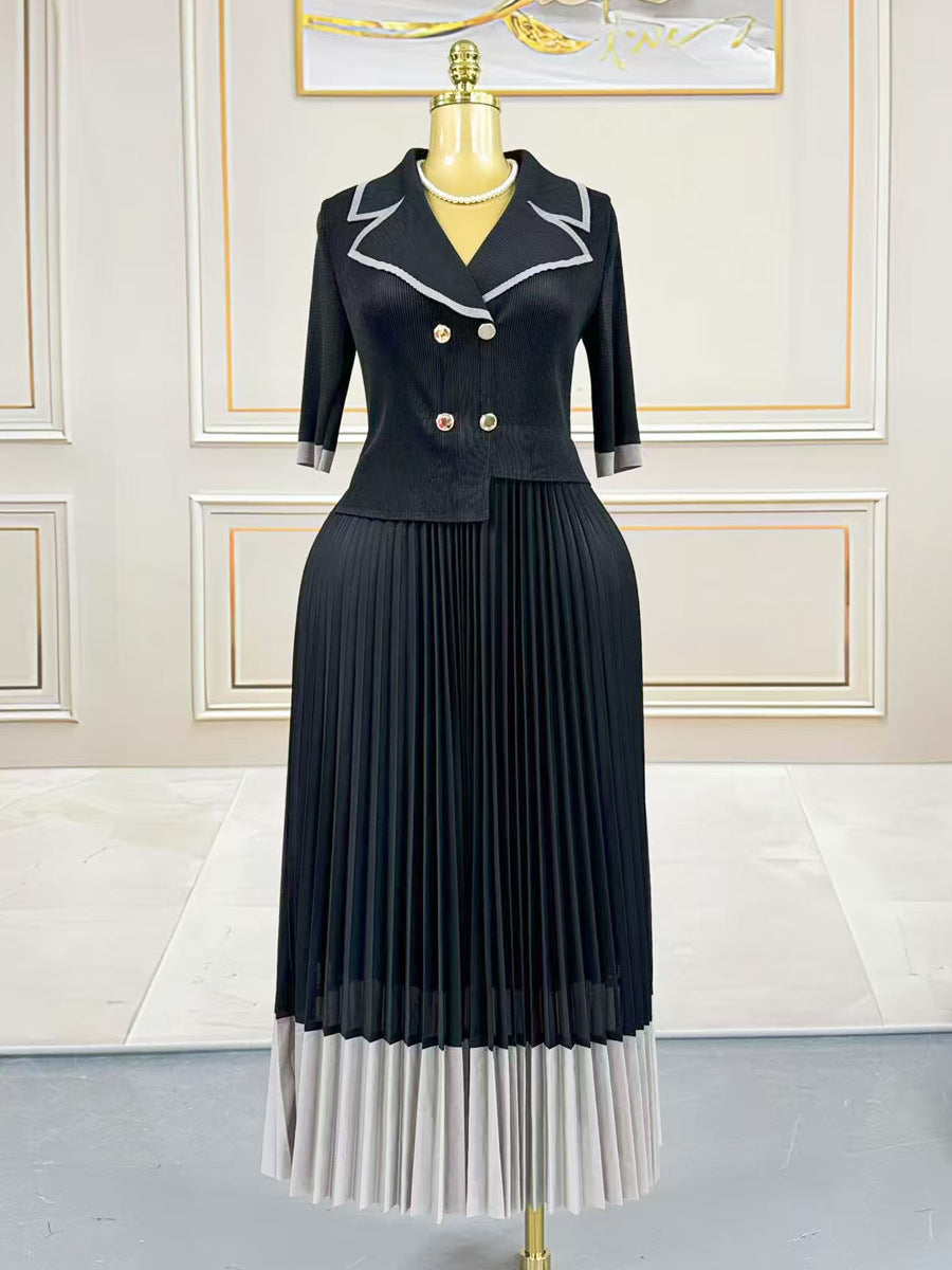 Plus-Size Women's Ruffled African Print Fake Two-Piece Color-Block Pleated Dress