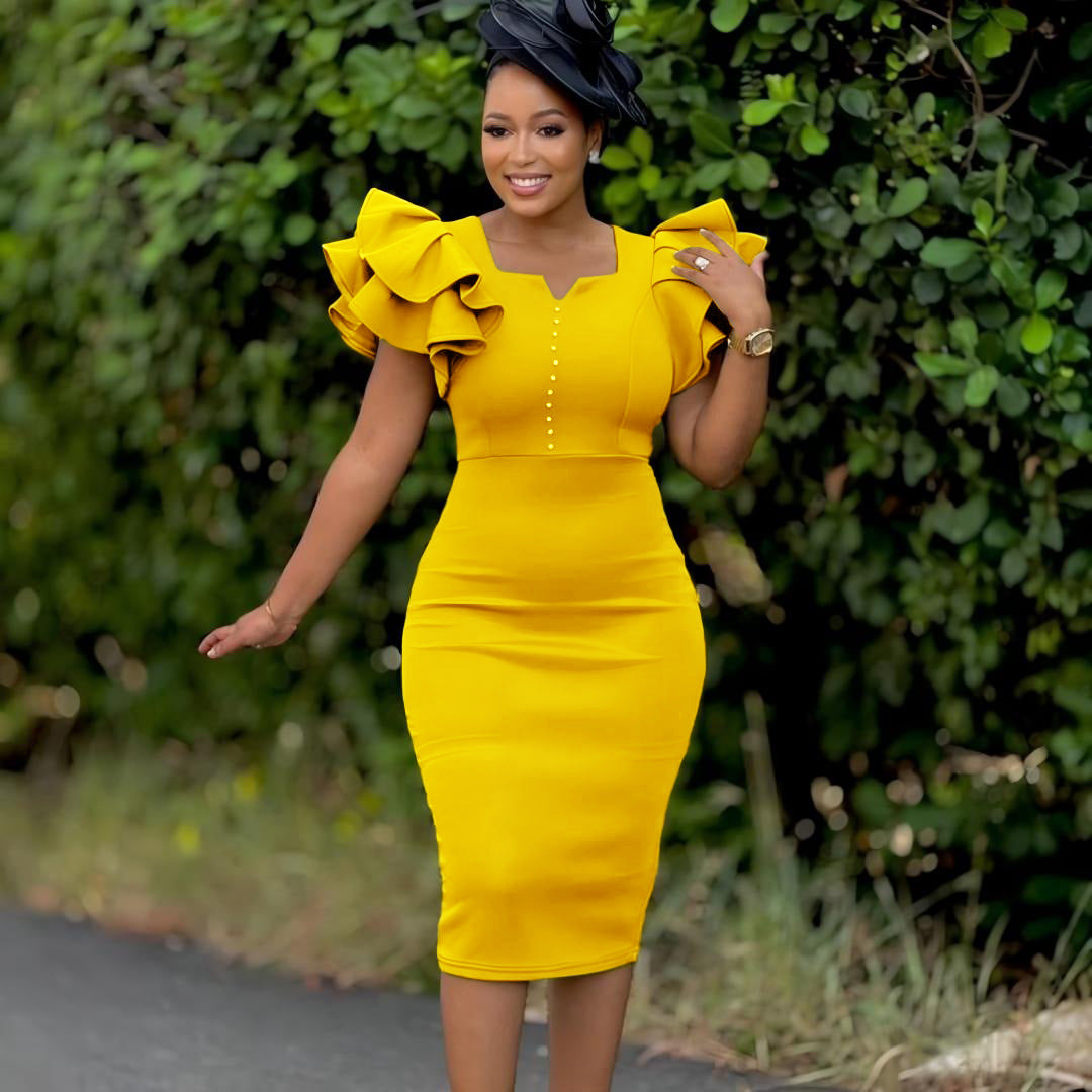 Plus Size Beaded Ruffle Sleeve Bodycon Dress Summer Party African  Formal Wear 4