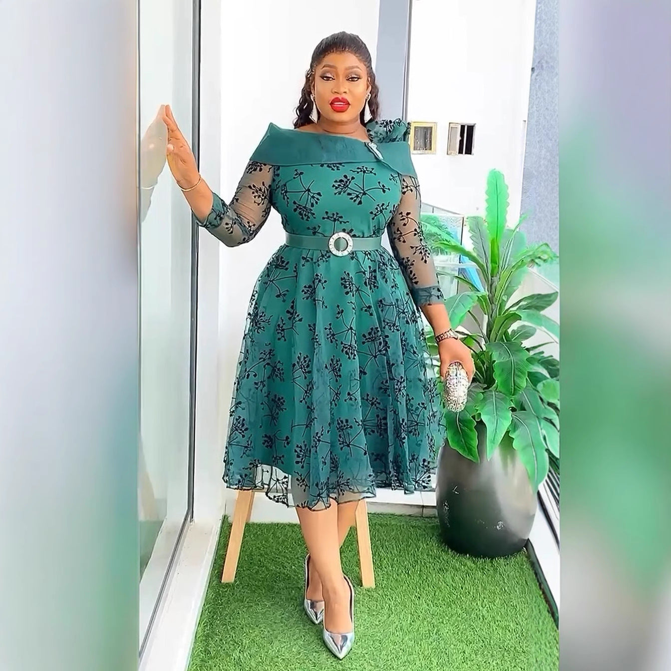 African Plus Size Women's Printed A-Line Dress 6