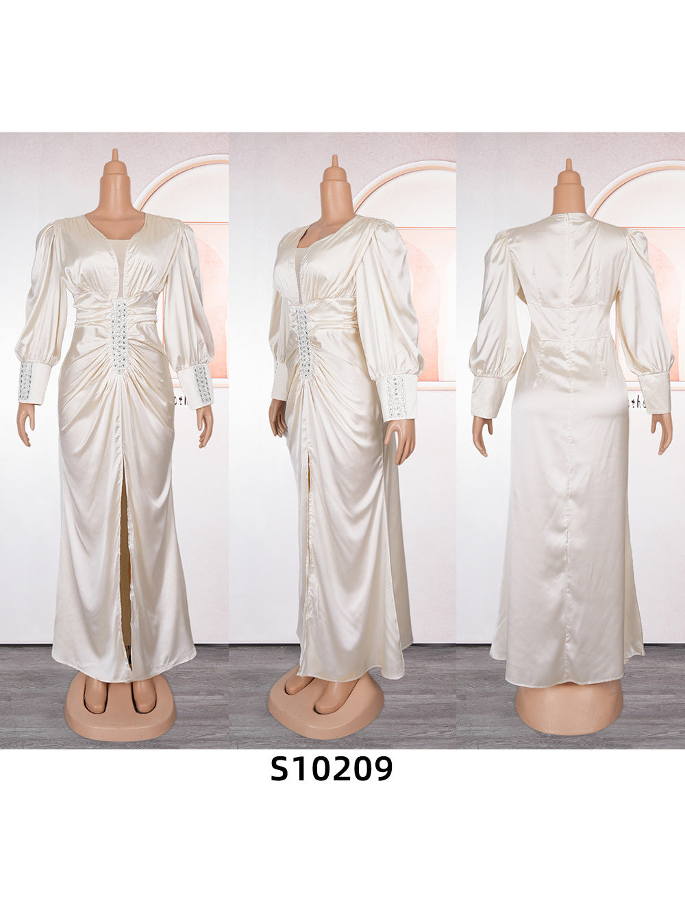 Elegant Solid Color Long Sleeve High Waist Formal Party Plus Size Dress Dubai Winter African Women's Clothing 9