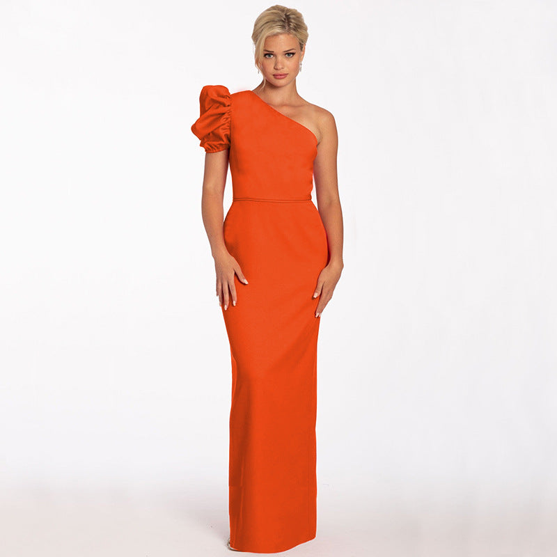 Women's One Shoulder Sexy Chic Balloon Sleeve Dress 7