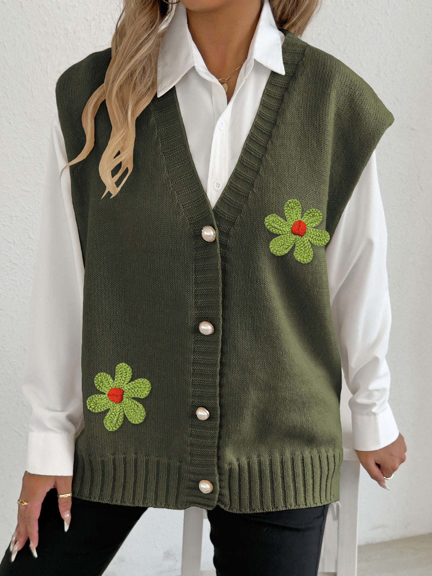 Women's Autumn Winter Vest Pearl Button Loose Casual Cardigan Sweater Waistcoat 10