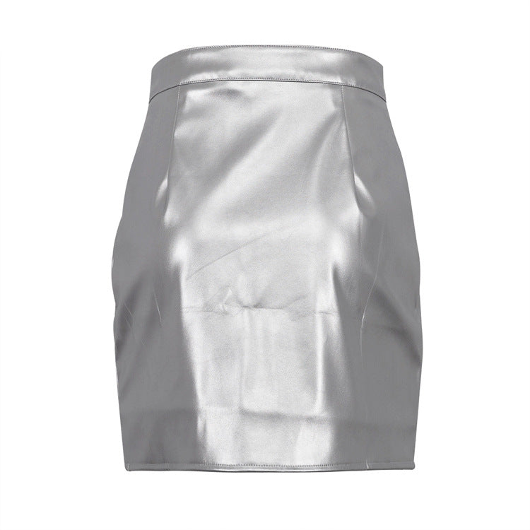 Women's Sexy High Waist Bodycon Metallic Pu Leather Skirt 5