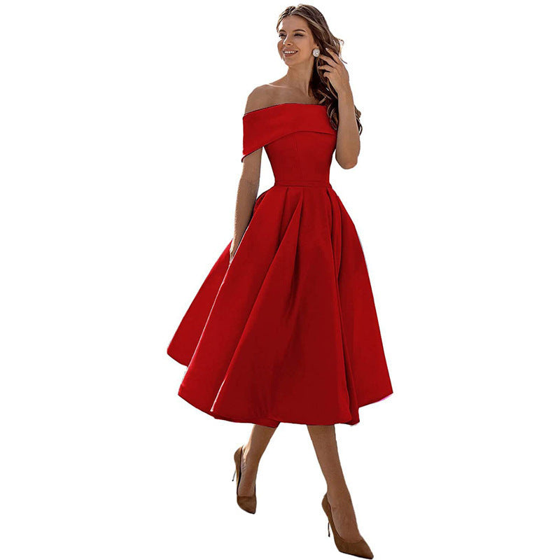 Elegant Off Shoulder Solid Color A-line Party Dress（Processing time need 3-6 days） 13