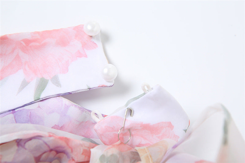 Women's Spring Printed Halter Neck Backless A-line Mini Dress 13