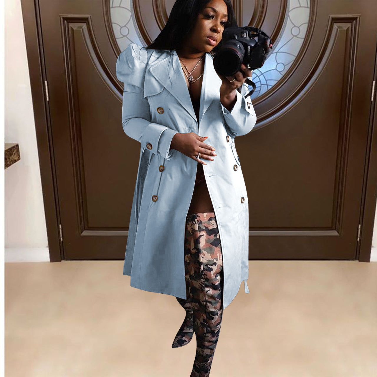 Women's versatile long windbreaker jacket 5