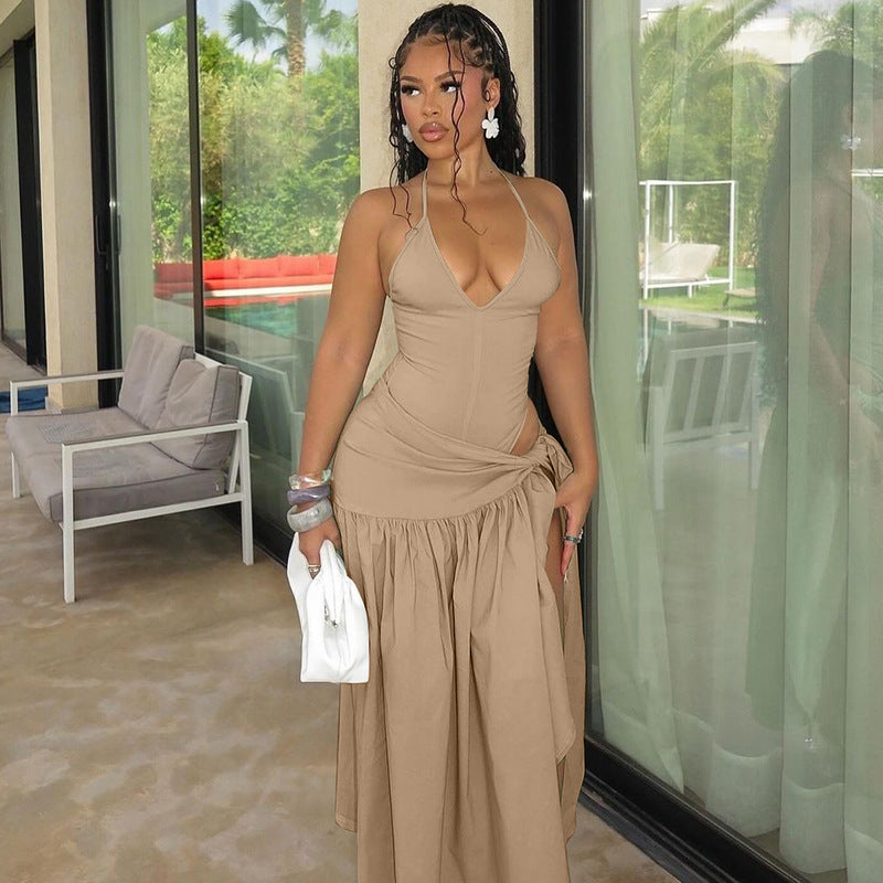 Women's autumn fashion sexy Low Back bodysuit slim lace-up skirt set 12