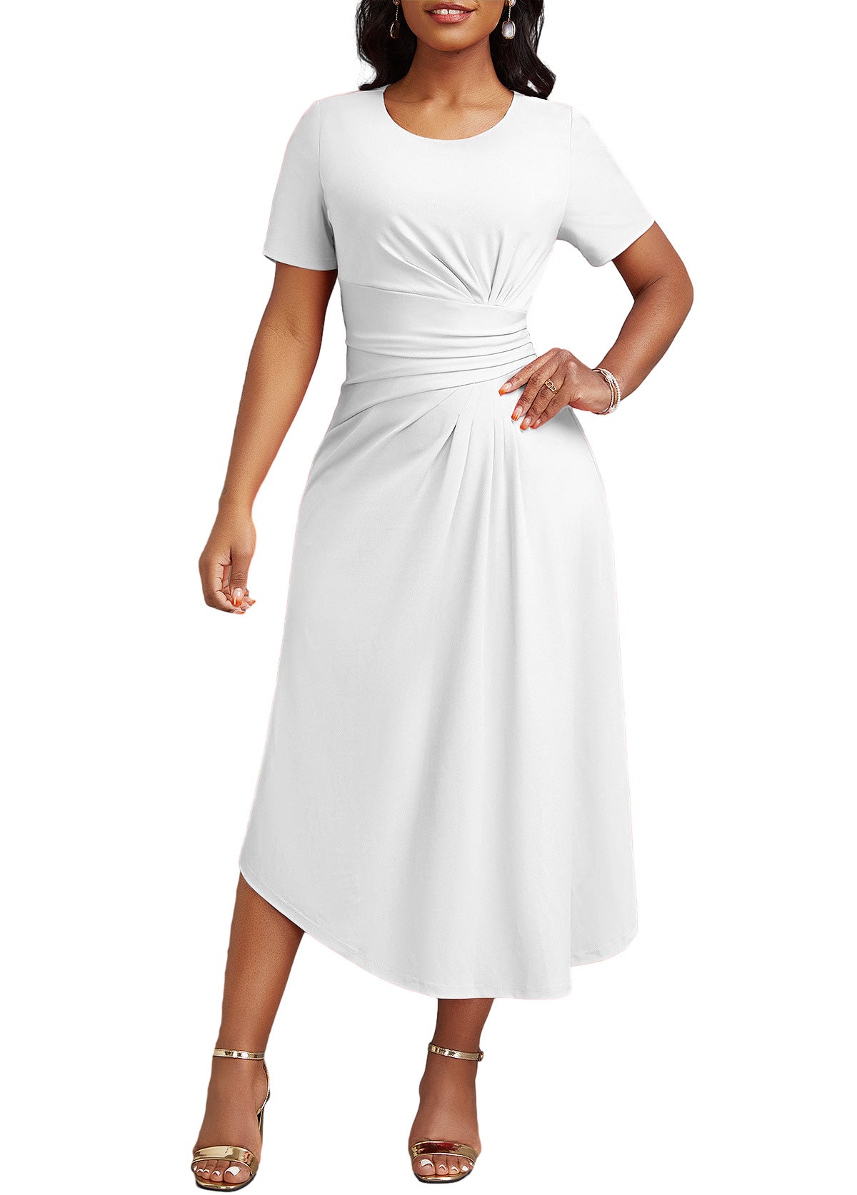 Sexy Fashion Round Neck Solid Color High Waist Casual Women's Dress 11