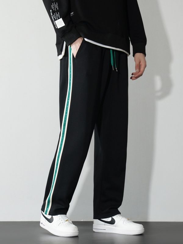 Men's Autumn And Winter Trendy Loose Side Striped Straight Trousers For Boys Wide-Legged Casual Sweatpants