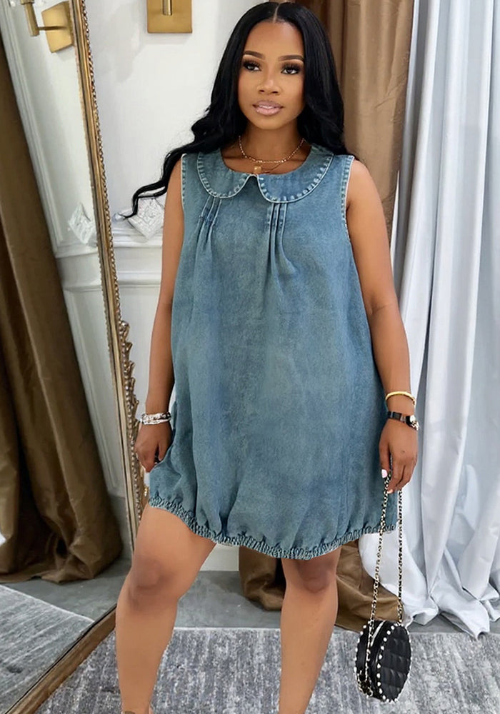 Women Peter Pan Collar sleeveless Denim dress