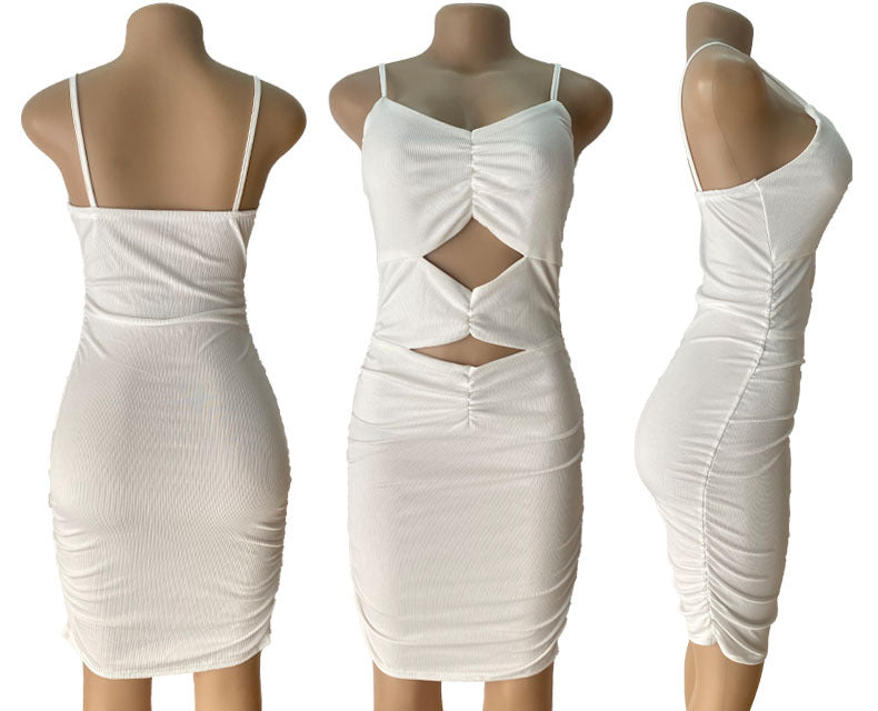 Women Summer Sexy Hollow Crop Pleated Strap Dress 16