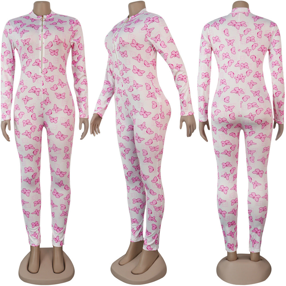 Sexy Women's Print Long Sleeve Tight Fitting Jumpsuit 16