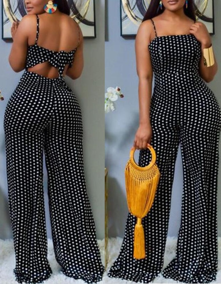 Summer White Polka Strap Formal Jumpsuit