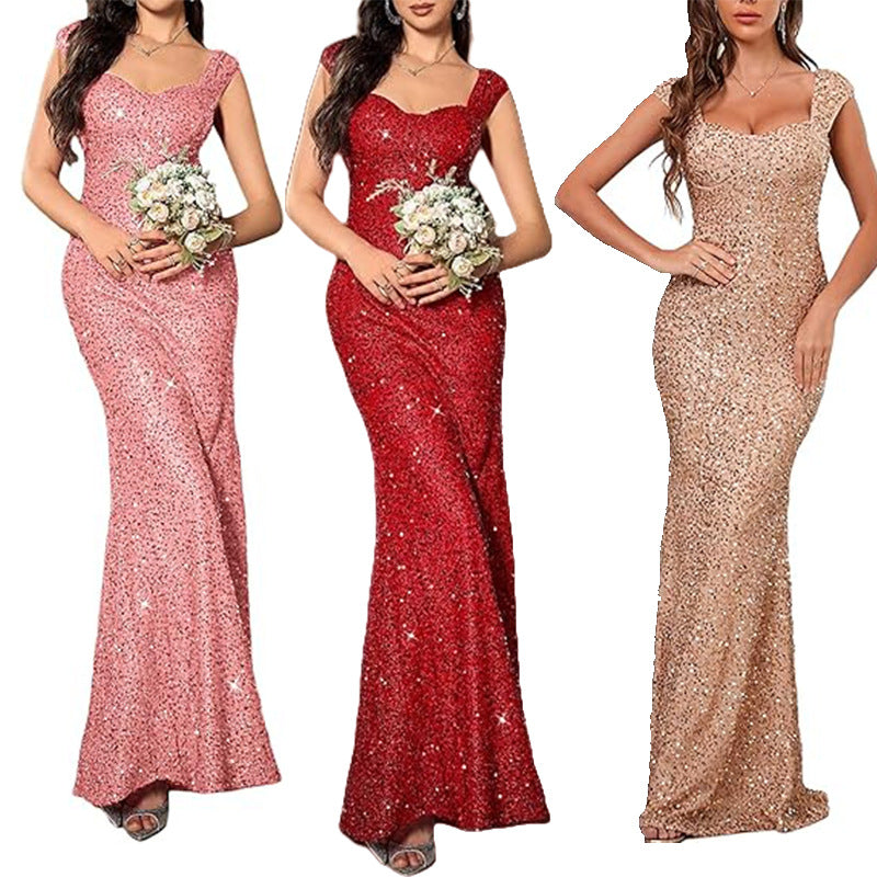 Women's Elegant Slim Strappy Solid Color Mermaid Long Dress 16