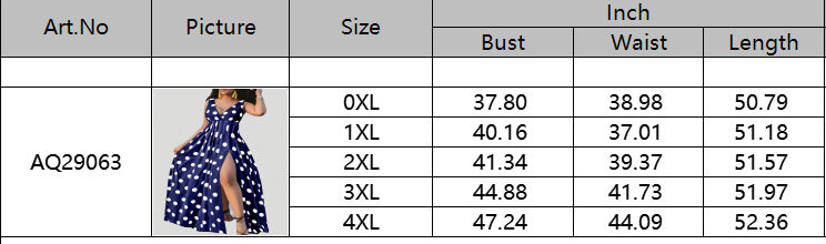 Women's Spring Summer Fashion Blue White Polka Dot V-Neck Slit Plus Size Maxi Dress 7