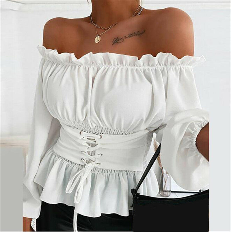 Autumn Long Sleeve Off-Shoulder Ruffle Women's Shirt 5