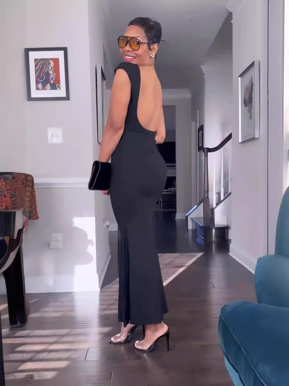 Women's Spring And Autumn Fashion Sexy Hollow Low Back Slim Bodycon Dress 6