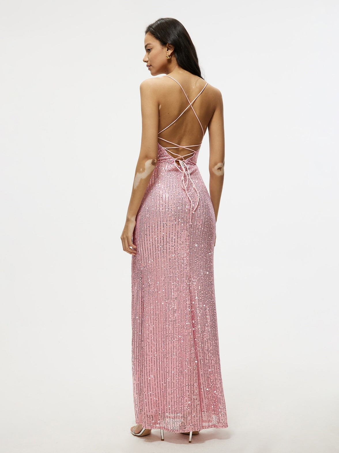Spring Summer Sleeveless Slip Gown Slim Bodycon Sequin Maxi Dress 5