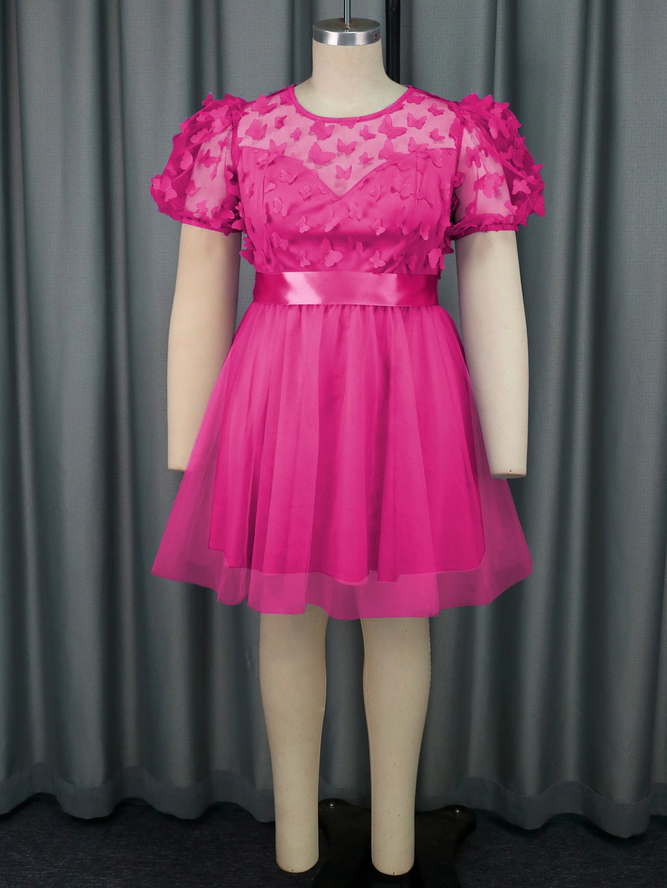 Women Puff Sleeve Butterfly Mesh Dress 4