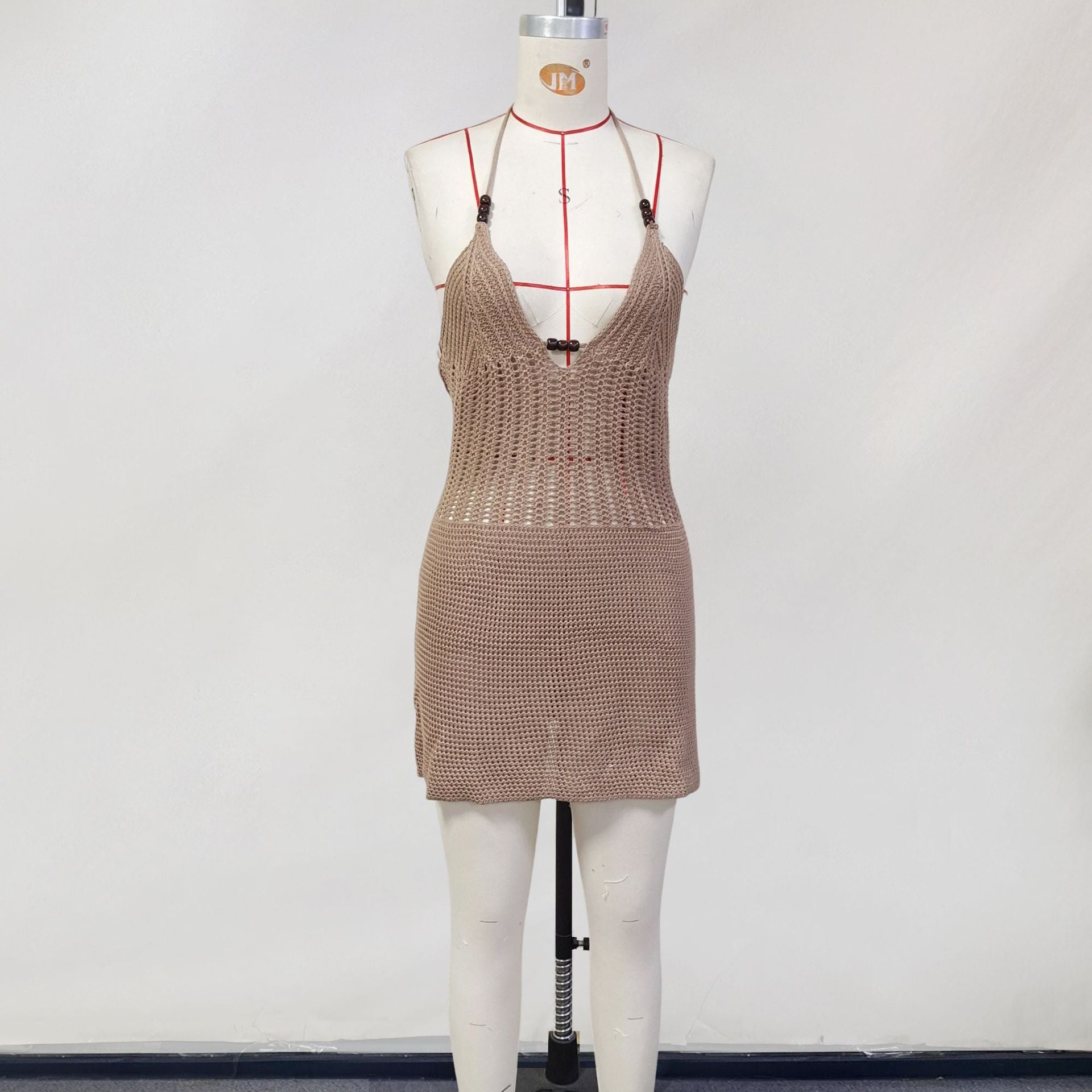 Spring Women's Knitting Sexy V Neck Halter Neck Low Back Beach Dress 18