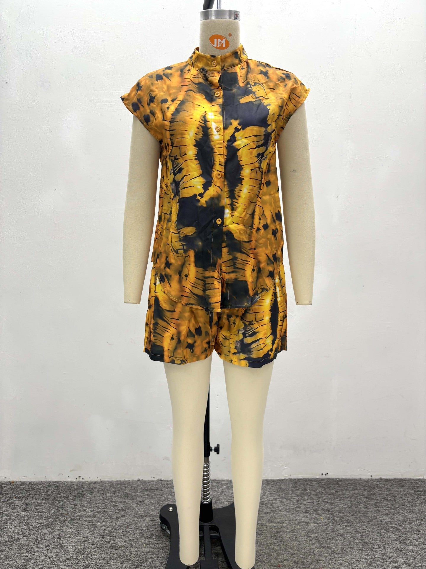 Women's Short Sleeve Turndown Collar Plus Size Print Shirt Casual Shorts African Fashion Loose Two-Piece Set 11