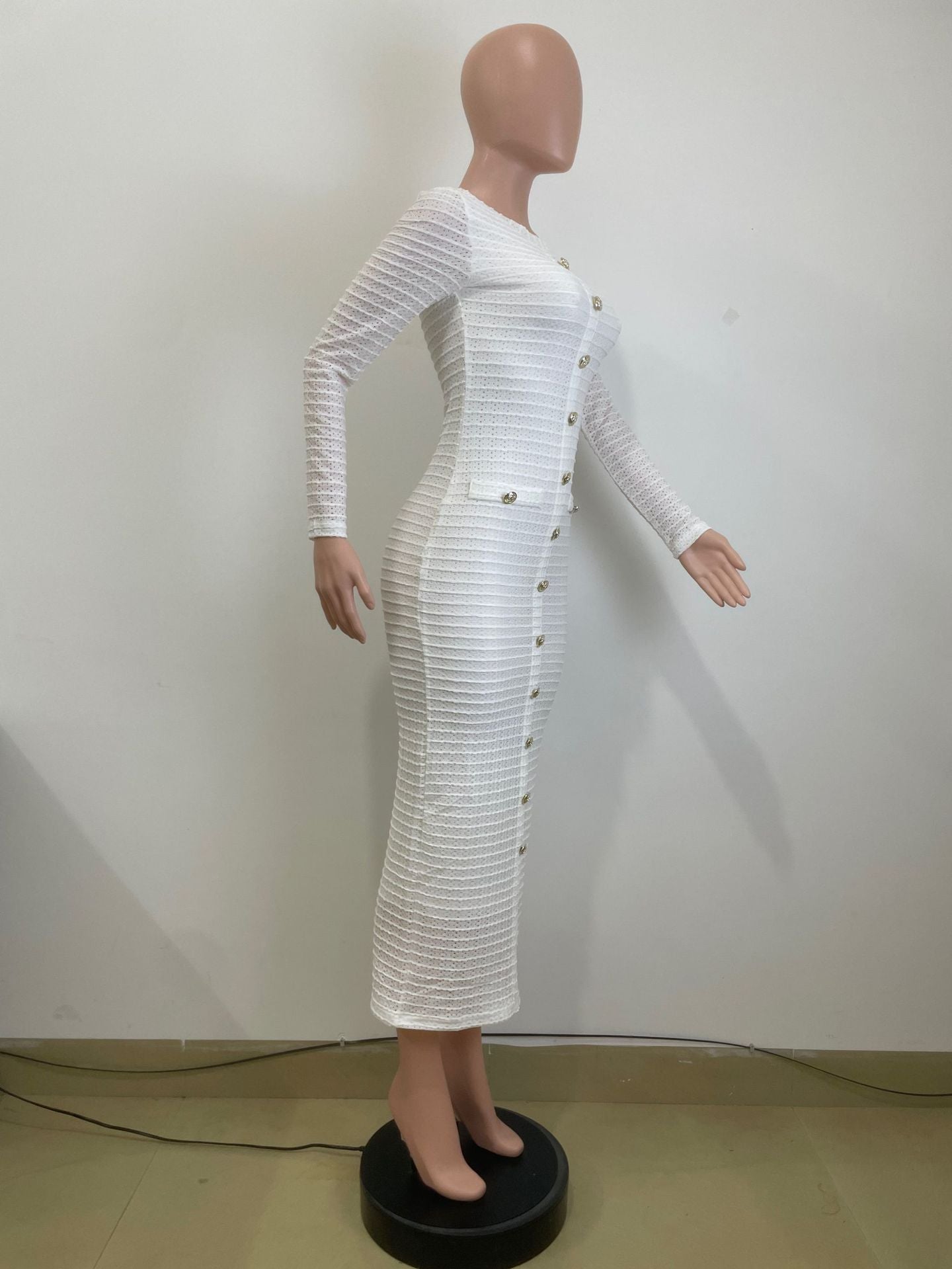 Women Autumn French Retro Knitting Long Sleeve Dress 6