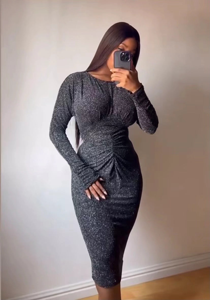 Women's Spring Sexy Solid Color Long Sleeve Slim Dress 5