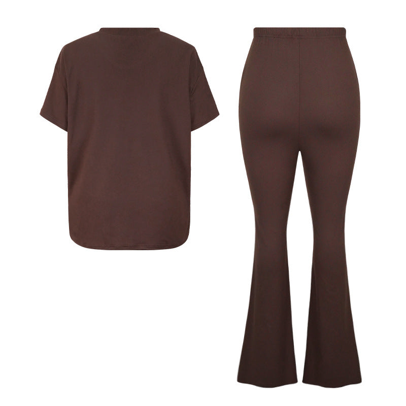 Fashion Loose T-Shirt Long Wide-Leg Pants Two-Piece Suits For Women 7