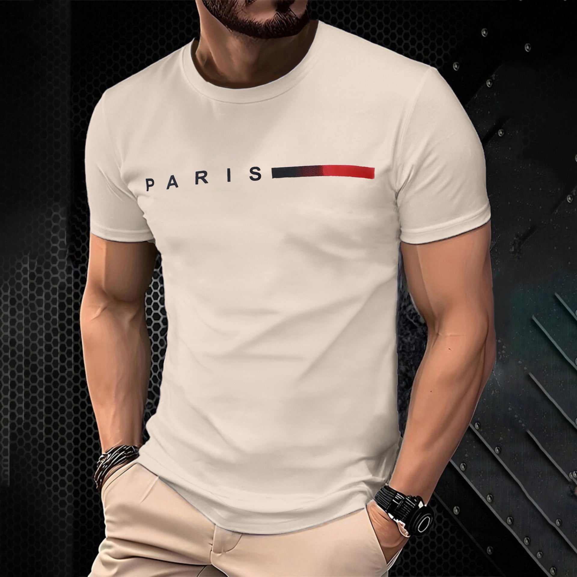 Men's Summer Letter Print Short Sleeve Casual Round Neck T-Shirt 5