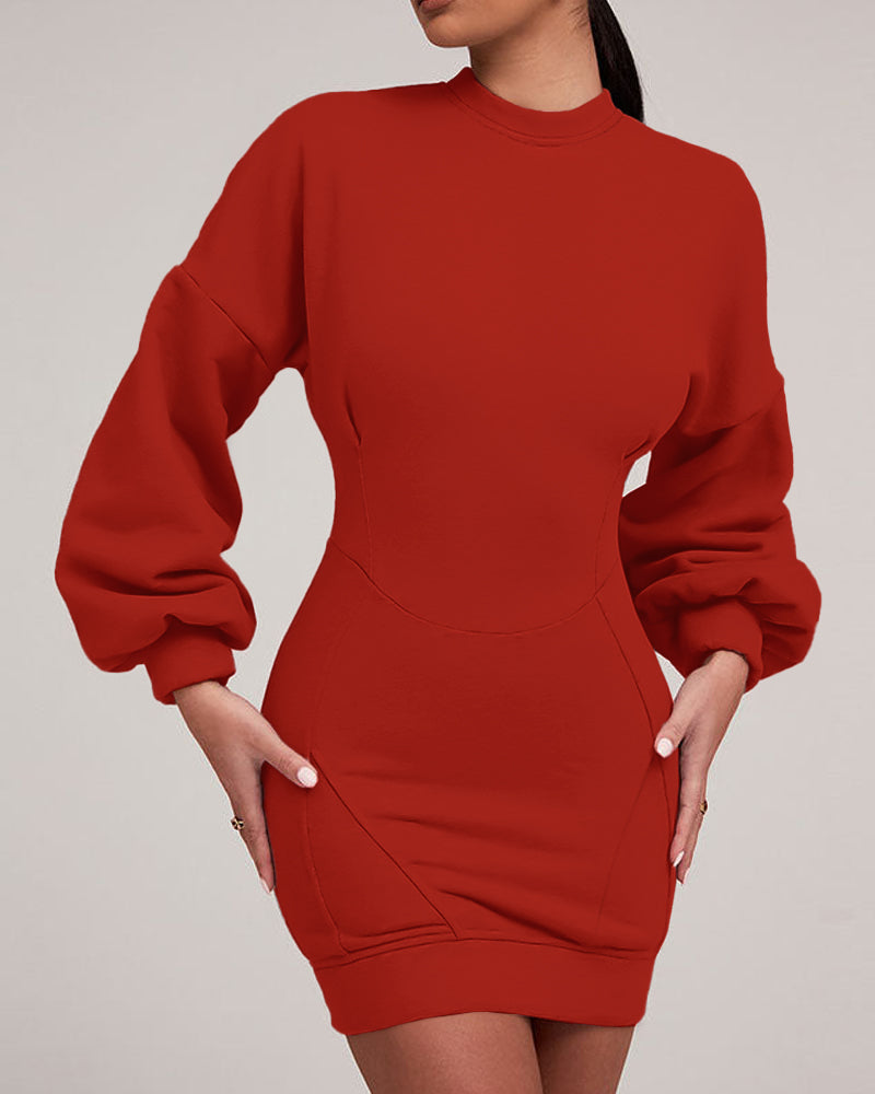 Women Line Design Lantern Sleeve Dress