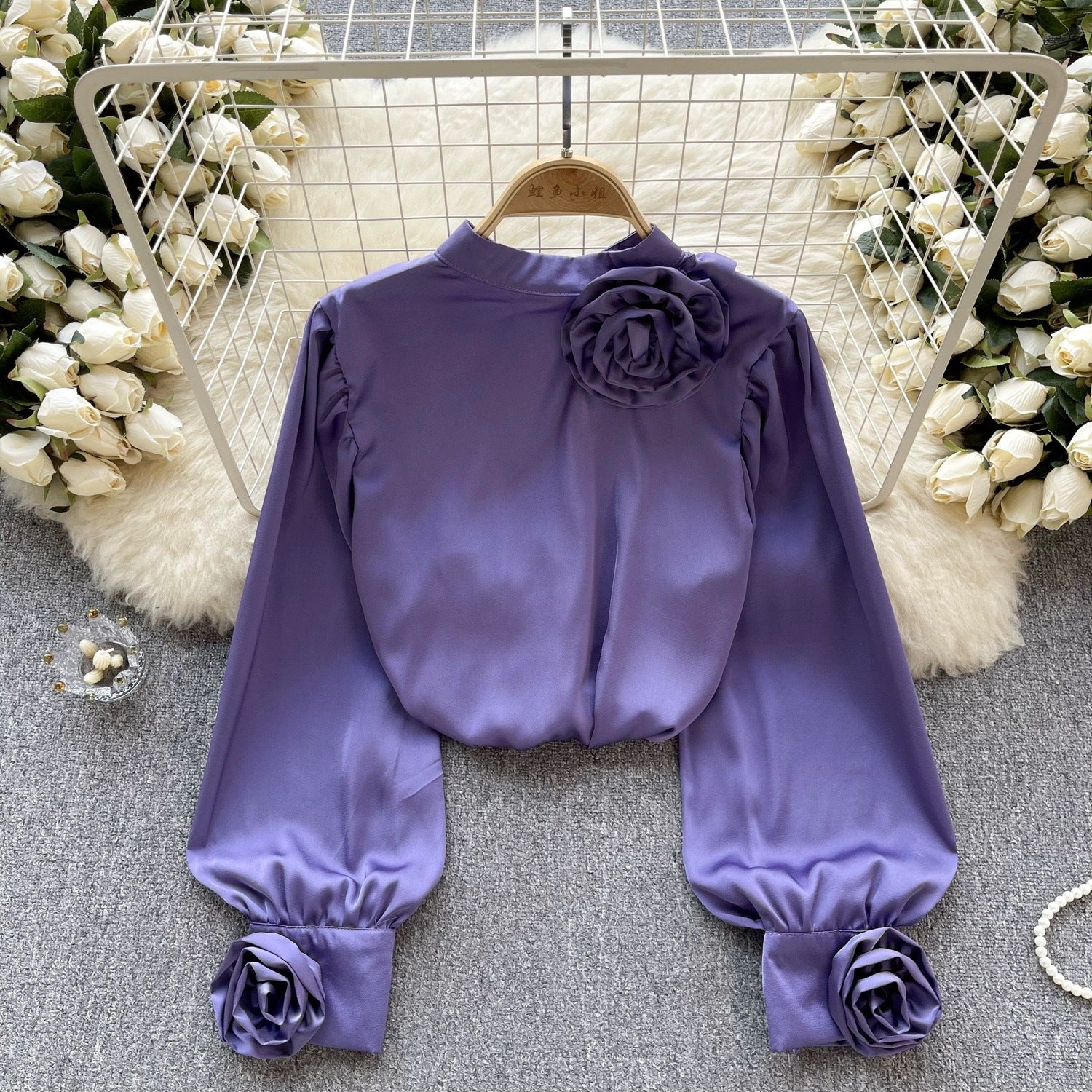 Women French Long Sleeve Chic Satin Shirt 12