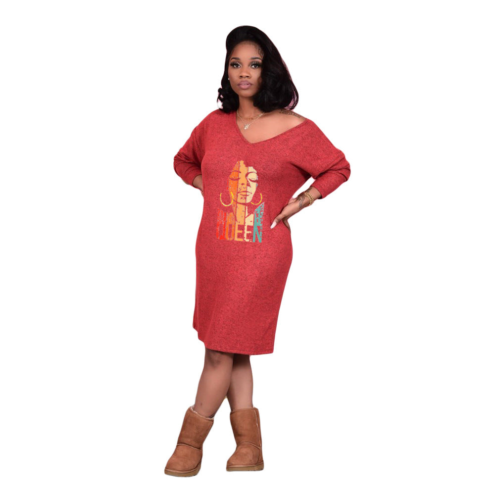 women's autumn and winter printed loose dress 7