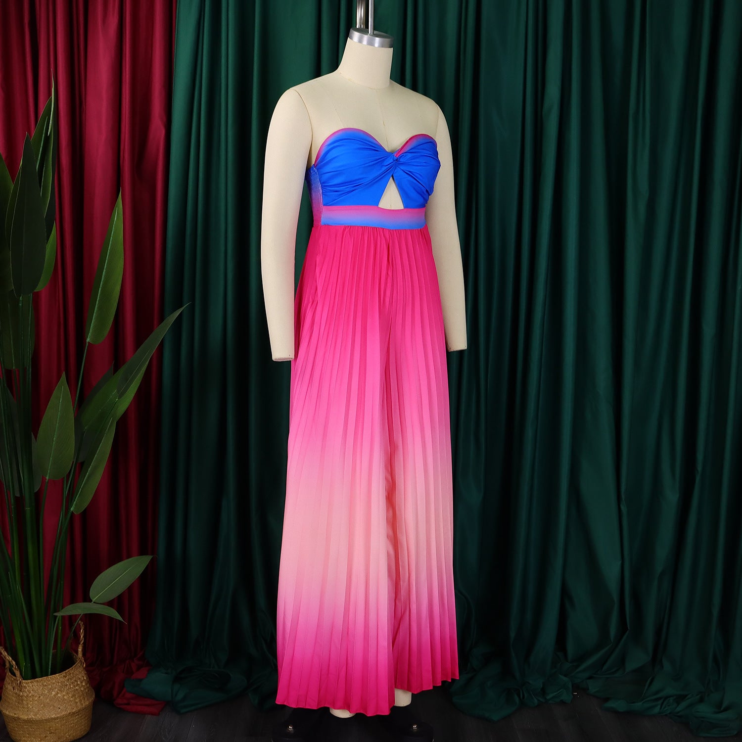 Women's Summer Sexy Strapless Low Back Fashion Gradient Color Wide Leg Jumpsuit 10