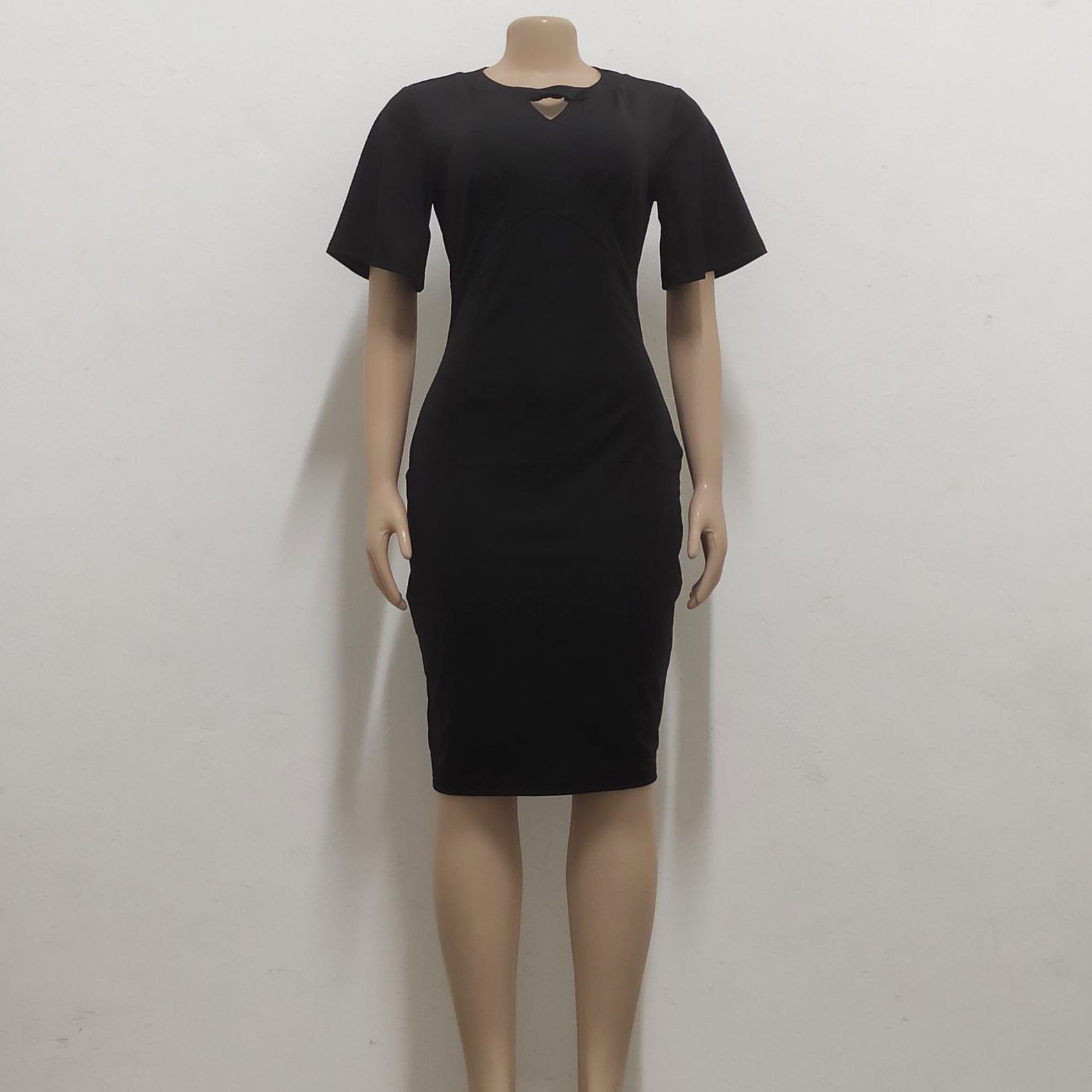 Women Sexy Solid Round Neck Short Sleeve Dress 35