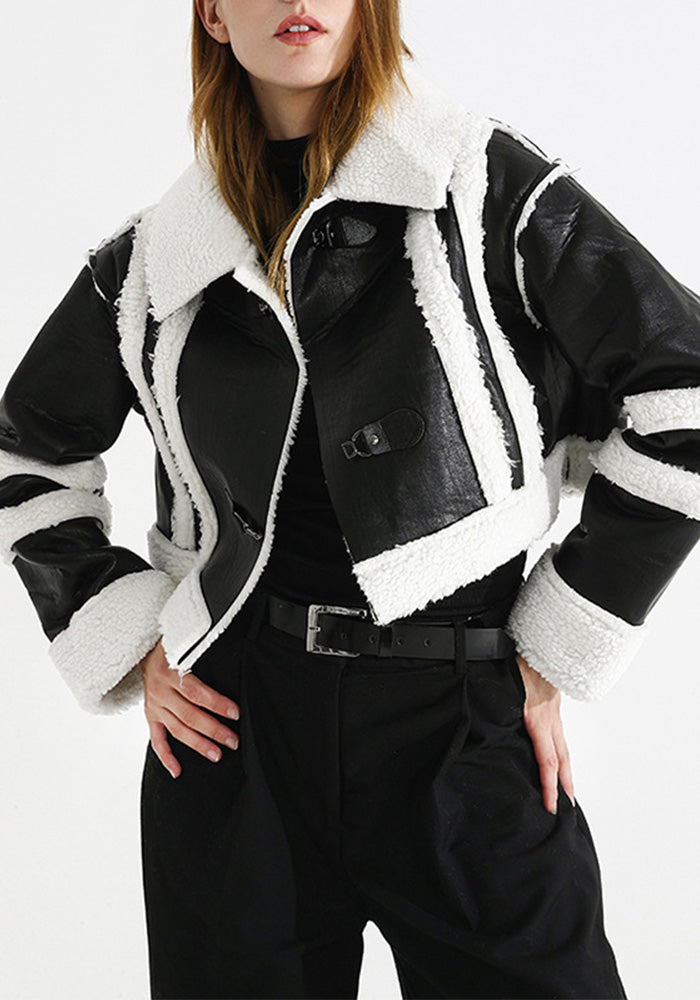 Women's Winter Contrast Color Patchwork Lambswool Fur Jacket