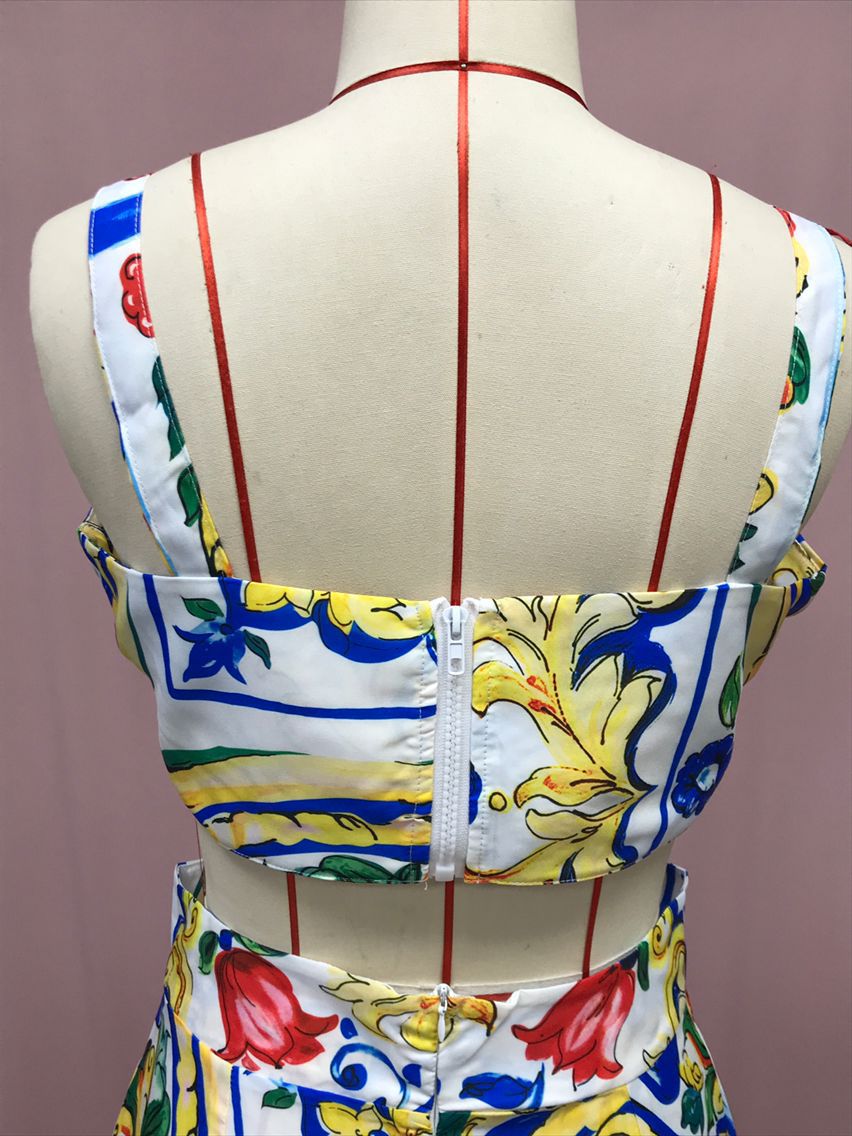 Women Sexy Chic Suspender Printed Top And Beach Skirt Two-Piece 23