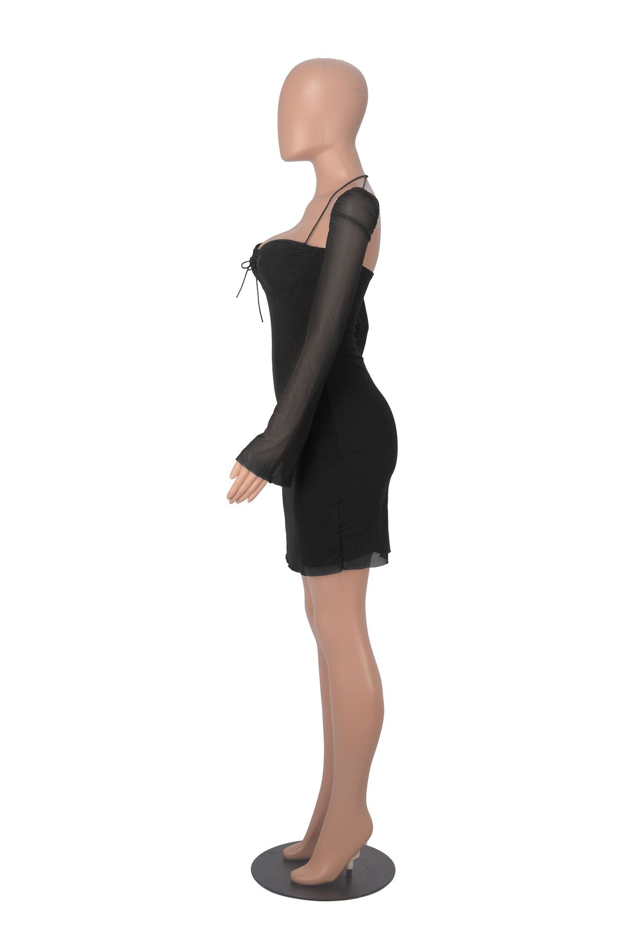 Women Long Sleeve Solid Square Neck Sexy Mini Dress 22