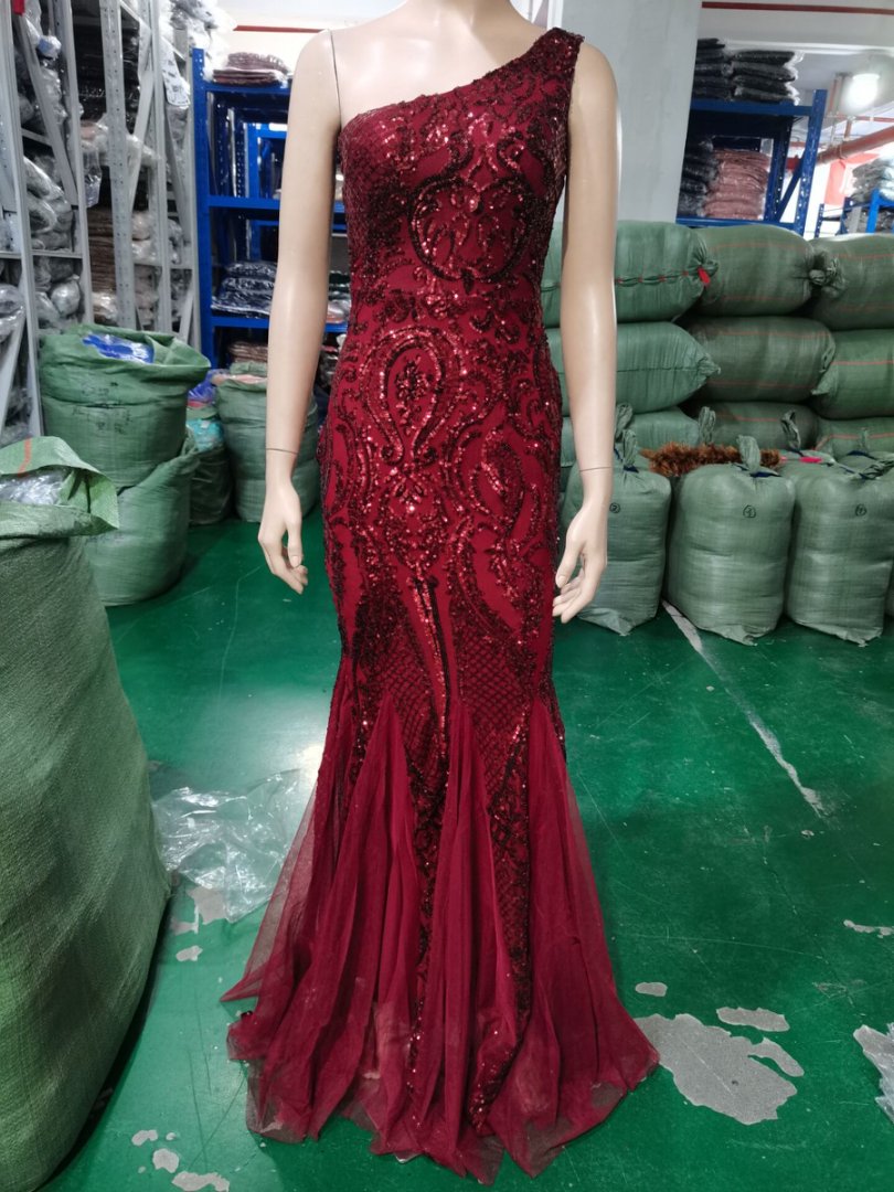 Luxury Sequin Mermail Women Formal Party Evening Dress Sexy Slash Shoulder Long Slim Bridal Gown 20